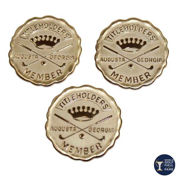 Three (3) Titleholders Augusta Georgia Member Badges/Pins in Boxes - Undated