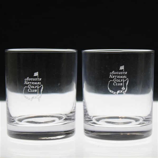 Pair of Augusta National Golf Club Logo Cut Sterling Whiskey Glasses