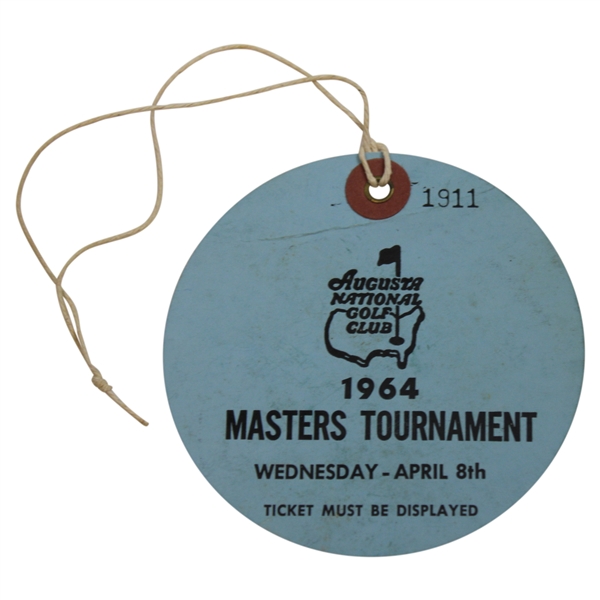 1964 Masters Tournament Wednesday Ticket #1911 - Arnold Palmer Win