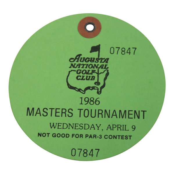 1986 Masters Tournament Wednesday Ticket #07847 - Jack Nicklaus Win