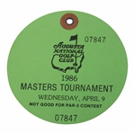 1986 Masters Tournament Wednesday Ticket #07847 - Jack Nicklaus Win