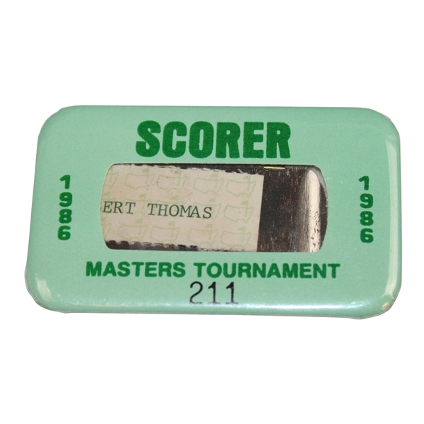 1986 Masters Tournament Scorer Badge #211 - Jack Nicklaus Win