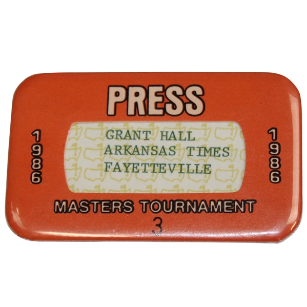 1986 Masters Tournament Press Badge #3 - Jack Nicklaus Win