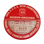 1960 US Open at Cherry Hills Season Ground & Clubhouse Badge #6869 - Arnold Palmer Win