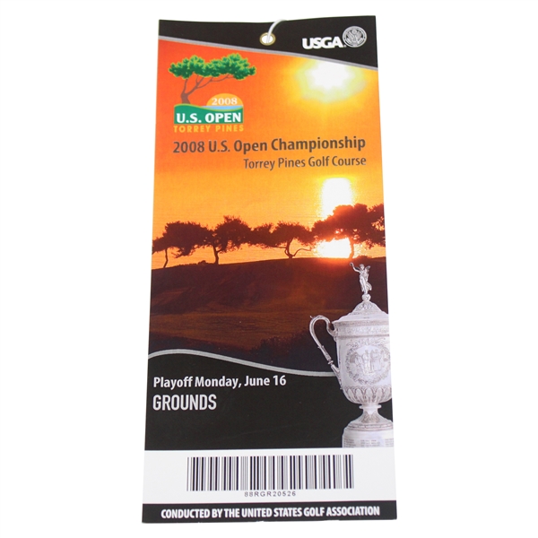 2008 US Open at Torrey Pines Monday Playoff Ticket - Tiger Woods Winner