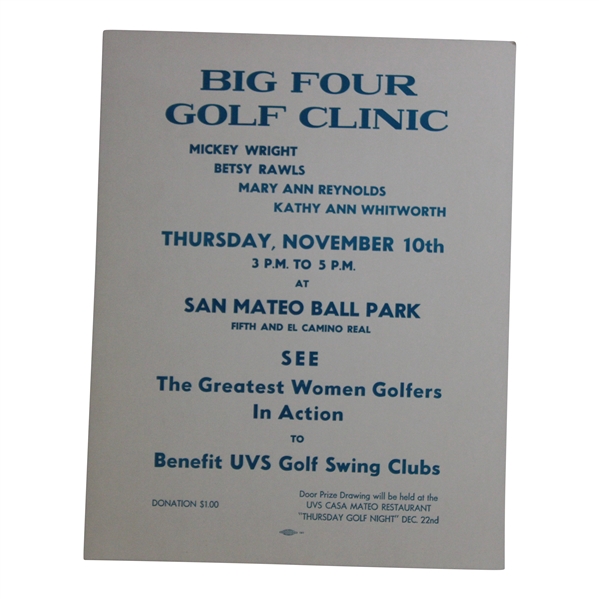 c.1960 Big Four Golf Clinic "Greatest Women Golfers in Action" Wright, Rawls, Reynolds, Whitworth Broadside