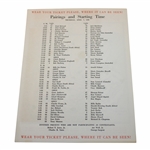 1960 Masters Tournament Official Thursday Pairing Sheet - Arnold Palmer Win