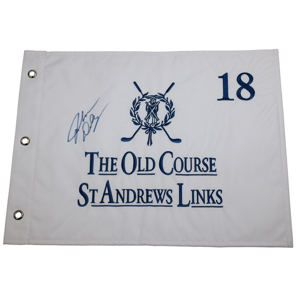 John Daly Signed St Andrews Old Course Embroidered White Flag JSA ALOA