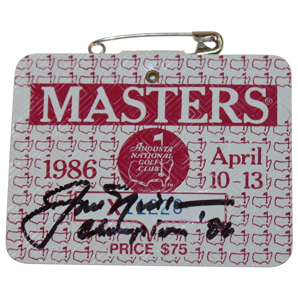 Jack Nicklaus Signed 1986 Masters SERIES Badge w/Champion 86 - 1of1! JSA ALOA