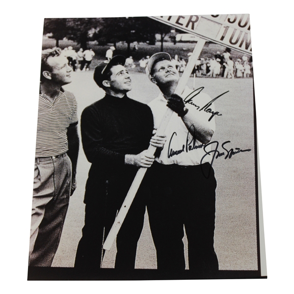 Big 3 Palmer, Nicklaus & Player Signed B&W 11x14 Oversize Photo JSA ALOA