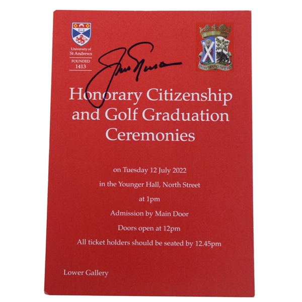 Jack Nicklaus Signed St Andrews Honorary Citizenship Award & Graduation Ceremonies Ticket JSA ALOA