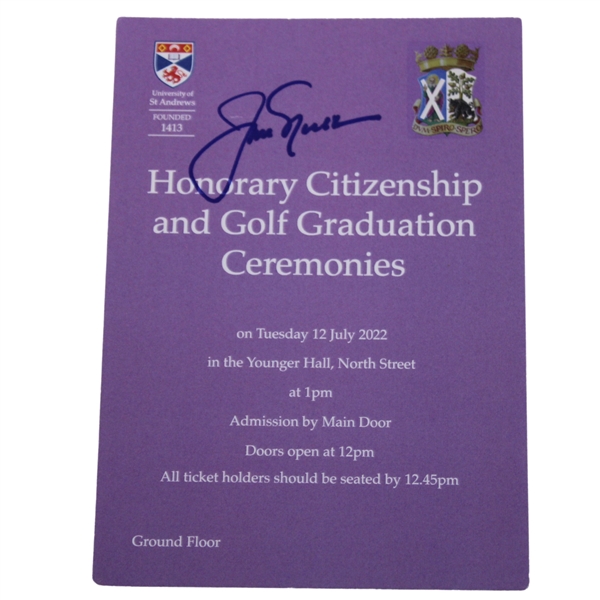 Jack Nicklaus Signed St Andrews Honorary Citizenship Award & Graduation Ceremonies Ticket JSA ALOA