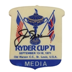 Jack Nicklaus Signed 1971 Ryder Cup at Old Warson CC Media Badge JSA ALOA