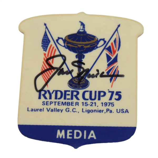 Jack Nicklaus Signed 1975 Ryder Cup at Laurel Valley Media Badge JSA ALOA