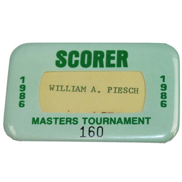 1986 Masters Tournament Scorer Badge #160 - Jack Nicklaus Win