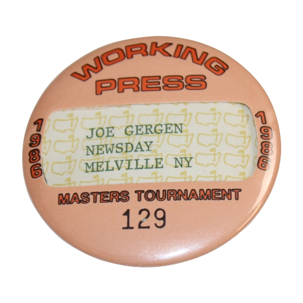 1986 Masters Tournament Press Badge #129 - Jack Nicklaus Win