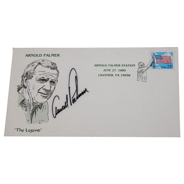 Arnold Palmer Signed 1989 Arnold Palmer Station The Legend Cachet - Black JSA ALOA