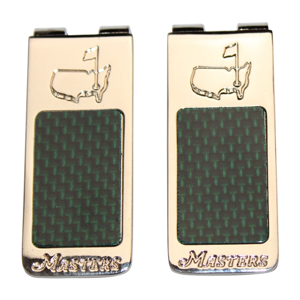 Pair of Masters Undated Silver Tone Money Clips with Green Carbon Reflection