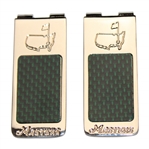 Pair of Masters Undated Silver Tone Money Clips with Green Carbon Reflection