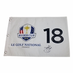 Captain Jim Furyk Signed 2018 Ryder Cup at Le Golf National White Flag JSA ALOA