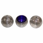 Electroplated Nickel Silver Gutta Percha Golf Ball Designed Salt & Pepper Shakers w/Mustard Pot