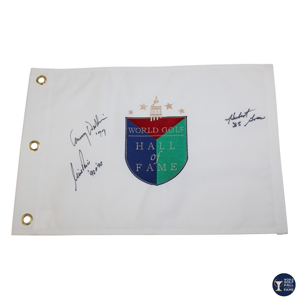 Nick Price, Lanny Wadkins & Hubert Green Signed World Golf Hall of Fame Flag JSA ALOA