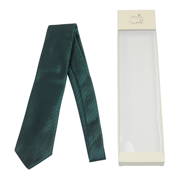 Masters Made in Italy Collection Dark Green Silk Tie with Navy Mini Logo Pattern