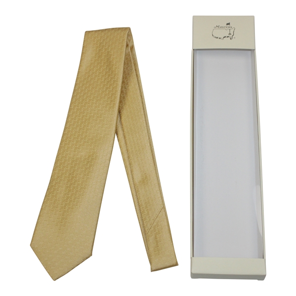 Masters Made in Italy Yellow Gold Silk Tie with Mini Logo Woven Damask Pattern