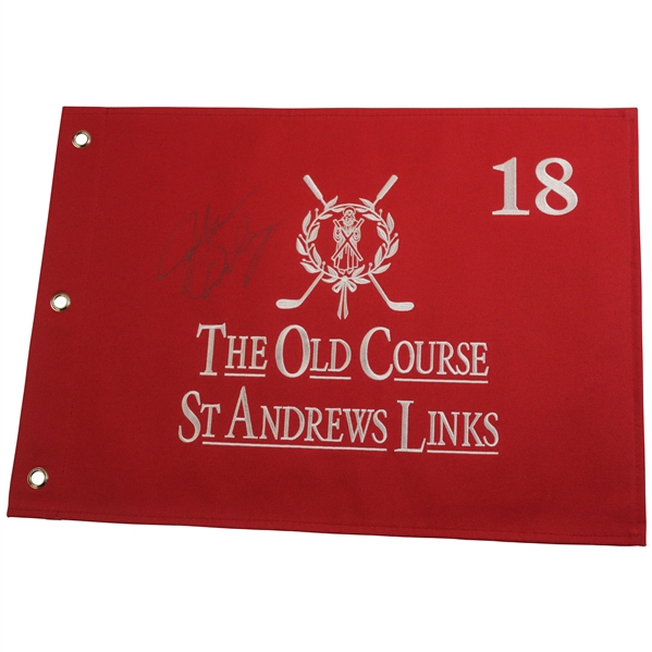 John Daly Signed St Andrews Red Embroidered Flag JSA ALOA