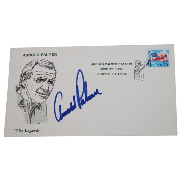 Arnold Palmer Signed 1989 Arnold Palmer Station The Legend Cachet - Blue JSA ALOA