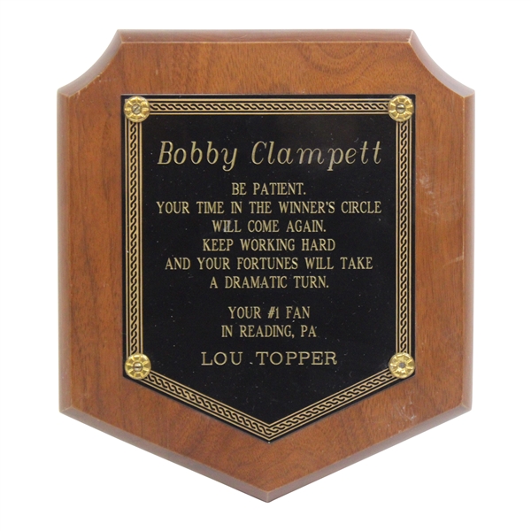 Bobby Clampett Plaque From Reading, Pa. #1 Fan Lou Topper