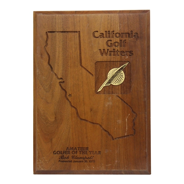 Bobby Clampetts 1979 California Golf Writers Amateur Golfer Of The Year Wooden Plaque