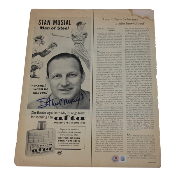 Stan Musial Signed Magazine Page BAS #BP64821