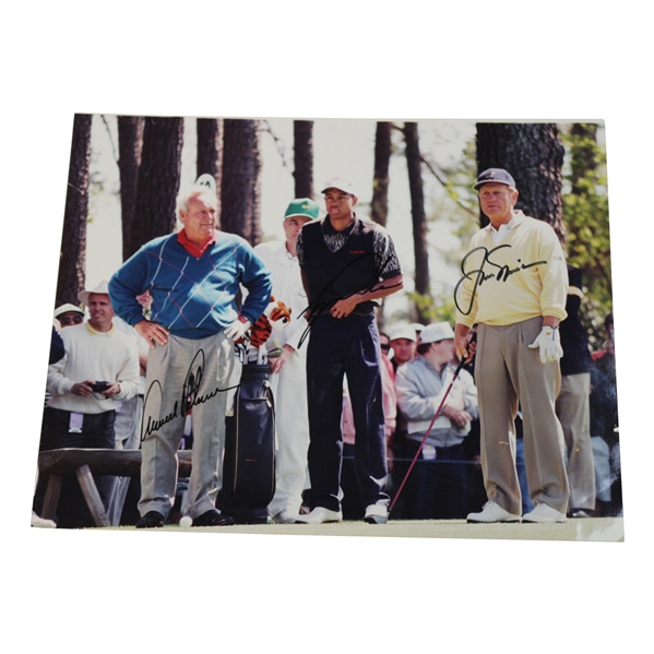 Woods, Nicklaus & Palmer Signed 11x14 Oversize 1996 Masters Original Photo JSA FULL