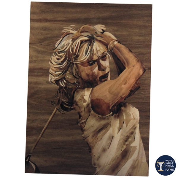 Marquetry Portrait of Marlene Bauer Hagge Print on Board by Tony Jacklin - WGHoF Collection