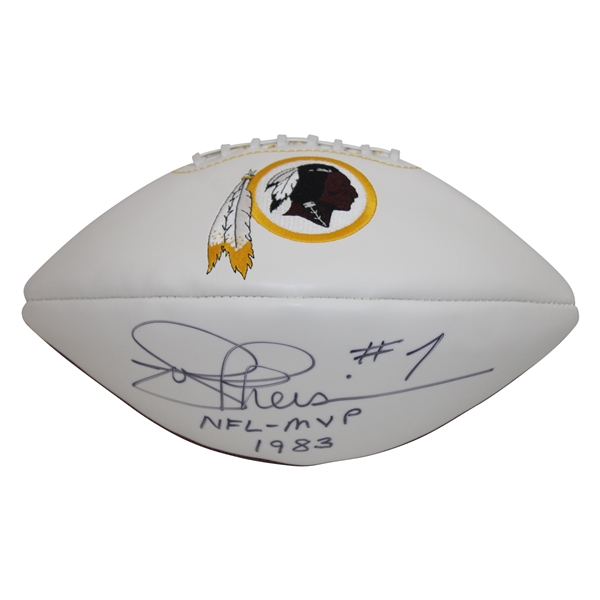 Joe Theisman Signed Washington Championships Football w/#7-NFL-MVP-1983 Inscr. In Case JSA ALOA