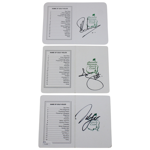 Adam Scott, Sergio Garcia & Charl Schwartzel Signed Augusta National GC Scorecards JSA ALOA