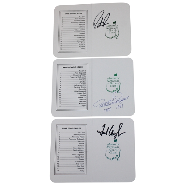 Fred Couples, Bernhard Langer & Patrick Reed Signed Augusta National GC Scorecards JSA ALOA