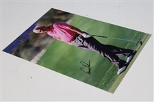 Arnold Palmer Signed Leaning on Putter in Pink Shirt 11x16 Oversize Photo JSA ALOA
