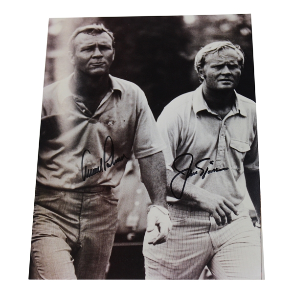 Arnold Palmer & Jack Nicklaus Signed Walking Down Fairway 10x13 Oversize B&W Photo JSA ALOA