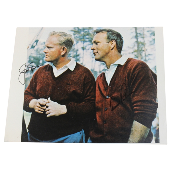 Arnold Palmer & Jack Nicklaus Signed Wearing Red Sweaters 11x14 Photo JSA ALOA 