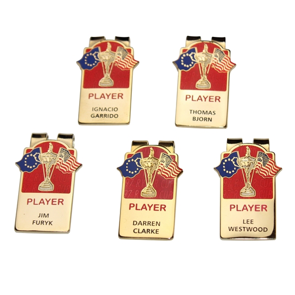 Five (5) 1997 Ryder Cup at Valderrama Golf Club - Player Identification Money Clips/Badges