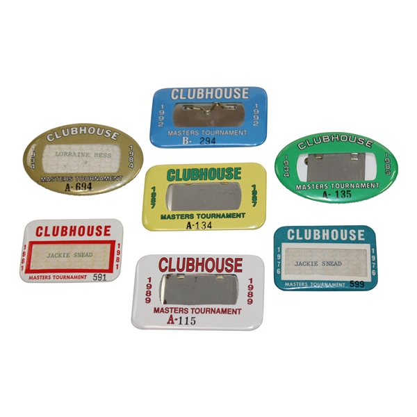 1976, 1981, 1984, 1985, 1987, 1989 & 1992 Masters Tournament Clubhouse Badges