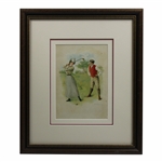 Early 1900s Skirted Golfing Girl And Red Vested Boy Admirer Wood Framed Triple Matted Print