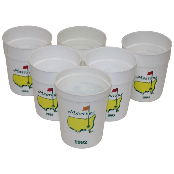 Six (6) Masters Tournament Logo Plastic Drink Cups - 1992, 1994 & 1995