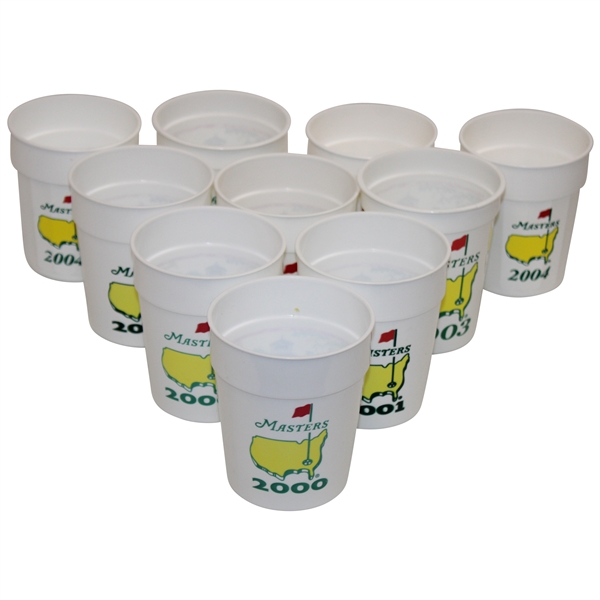 Ten (10) Masters Tournament Logo Plastic Drink Cups - 2000, 2001, 2003 & 2004