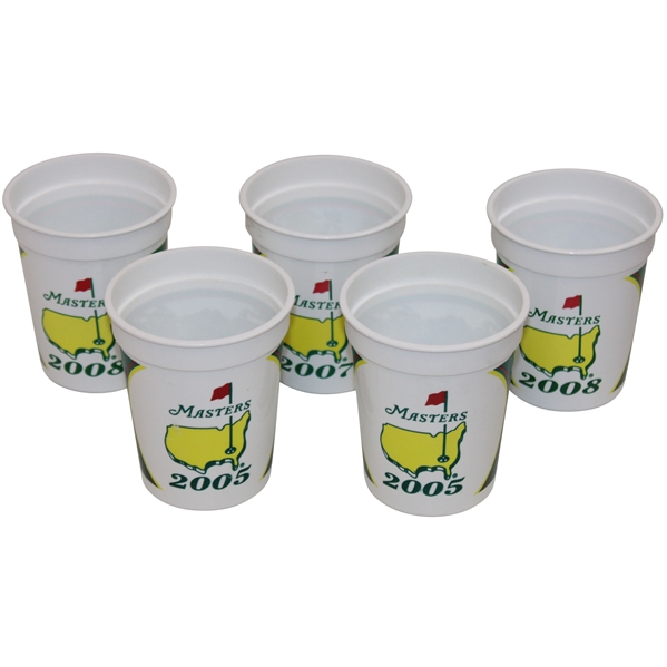 Five (5) Masters Tournament Logo Plastic Drink Cups - 2005, 2007 & 2008