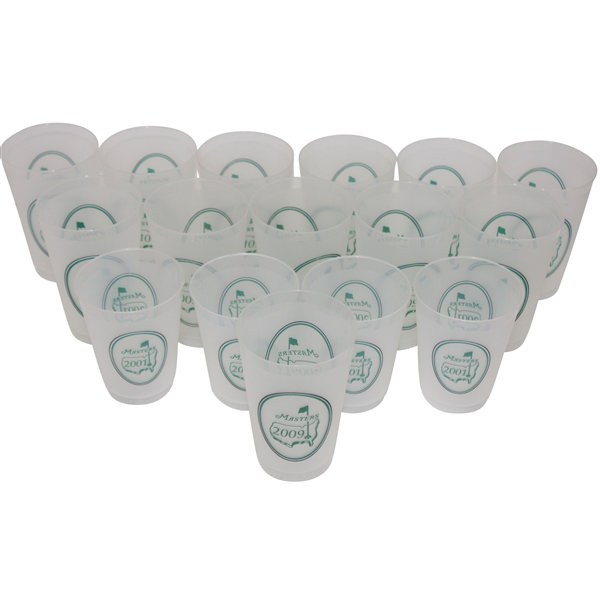 Sixteen (16) Masters Tournament Logo Clear Plastic Drink Cups - 2001, 2009 & 2010