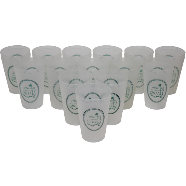 Fourteen (14) Masters Tournament Logo Clear Plastic Drink Cups - 2011, 2012 & 2014