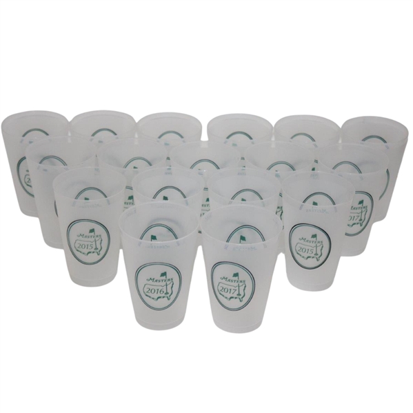 Seventeen (17) Masters Tournament Logo Clear Plastic Drink Cups - 2015, 2016, 2017 & 2018